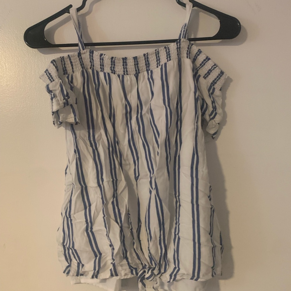blue and white striped kids shirt